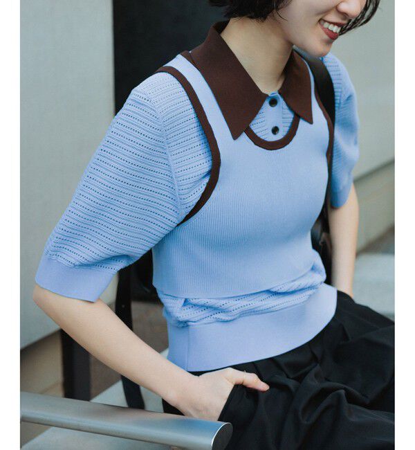 ADAM ET ROPE'「【サステナブル】タンクコンビパターンポロニット」|ポロシャツ|