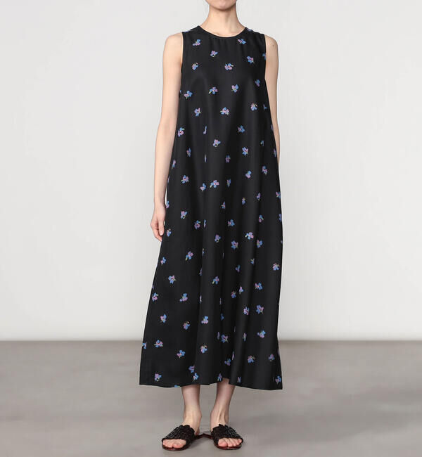 LE GLAZIK「LE GLAZIK | ツイルプリント ノースリーブワンピース WOMEN」|ワンピース|BLACK