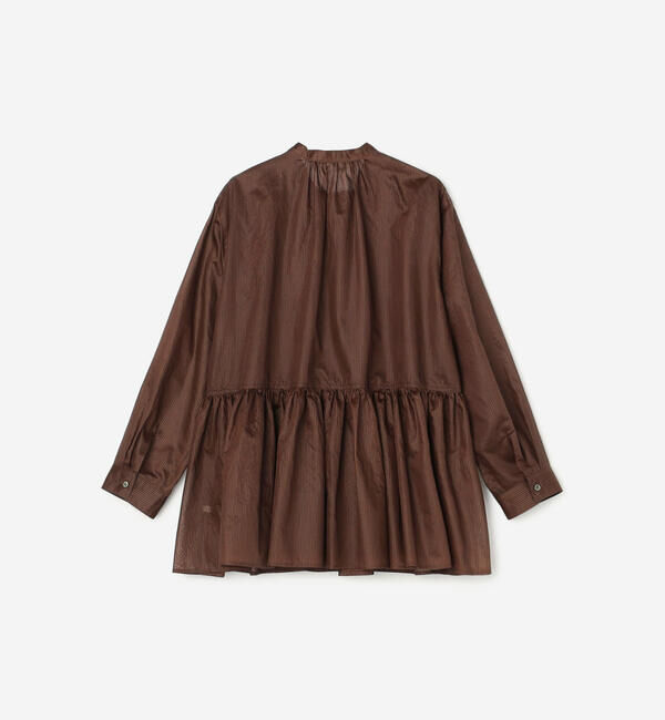 LE GLAZIK「LE GLAZIK | シアーボーダー ギャザーフレアシャツ WOMEN」|シャツ・ブラウス|