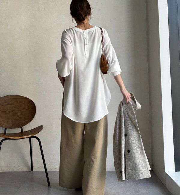  「袖リブバックボタンジョーゼットプルオーバー」|シャツ・ブラウス|