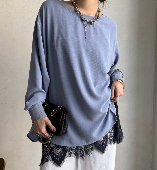  「袖リブバックボタンジョーゼットプルオーバー」|シャツ・ブラウス|スカイブルー