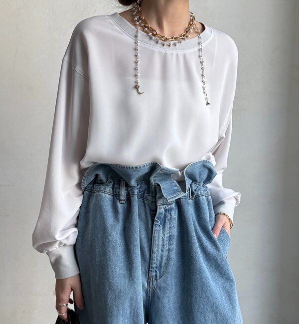  「袖リブバックボタンジョーゼットプルオーバー」|シャツ・ブラウス|ライトグレー