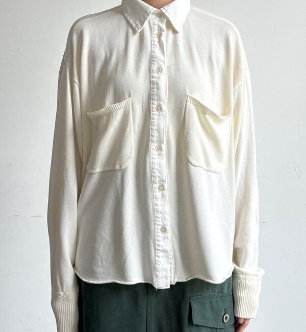  「【WEB限定】ニット異素材切替シャツ」|ニット・セーター|