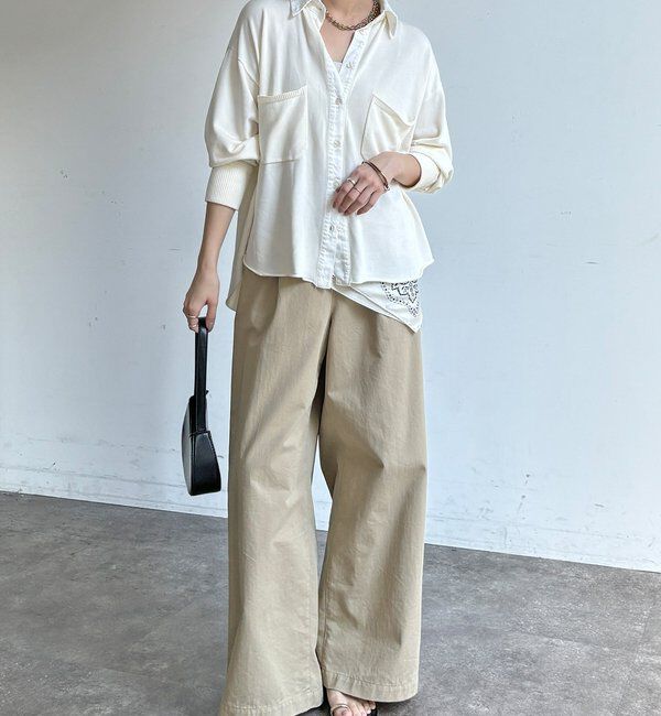  「【WEB限定】ニット異素材切替シャツ」|ニット・セーター|