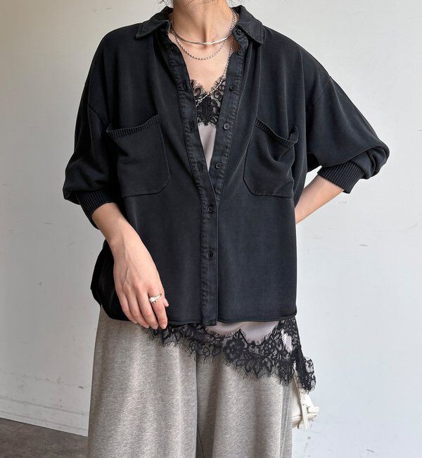  「【WEB限定】ニット異素材切替シャツ」|ニット・セーター|