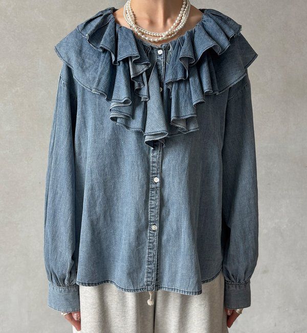  「ライトデニムフリルブラウス」|シャツ・ブラウス|