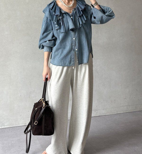  「ライトデニムフリルブラウス」|シャツ・ブラウス|