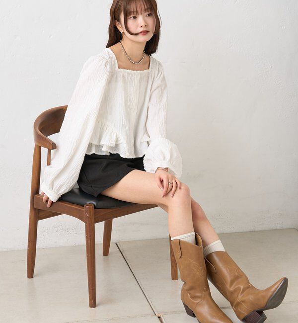  「ジャガード裾フリルブラウス」|シャツ・ブラウス|