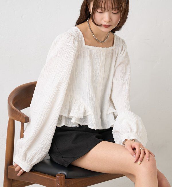  「ジャガード裾フリルブラウス」|シャツ・ブラウス|