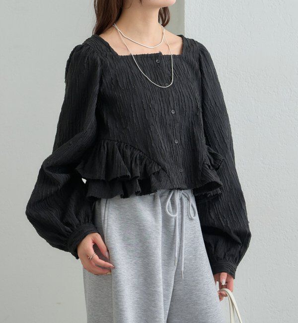  「ジャガード裾フリルブラウス」|シャツ・ブラウス|