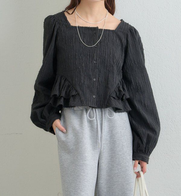  「ジャガード裾フリルブラウス」|シャツ・ブラウス|