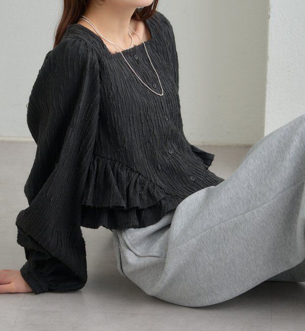  「ジャガード裾フリルブラウス」|シャツ・ブラウス|