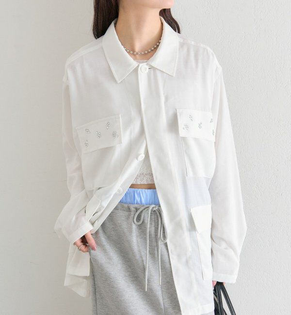  「ポケットビジューカバーオール」|ブルゾン・スタジャン|オフホワイト