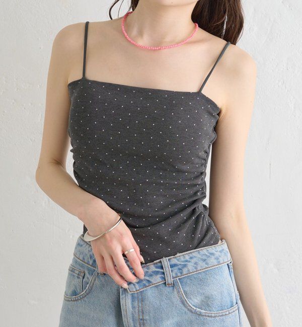  「パット付きサイドギャザードットキャミソール」|キャミソール|チャコールグレー