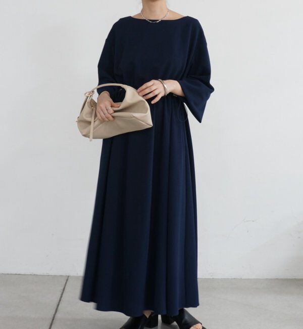  「シャーリングワンピース」|ワンピース|ネイビー