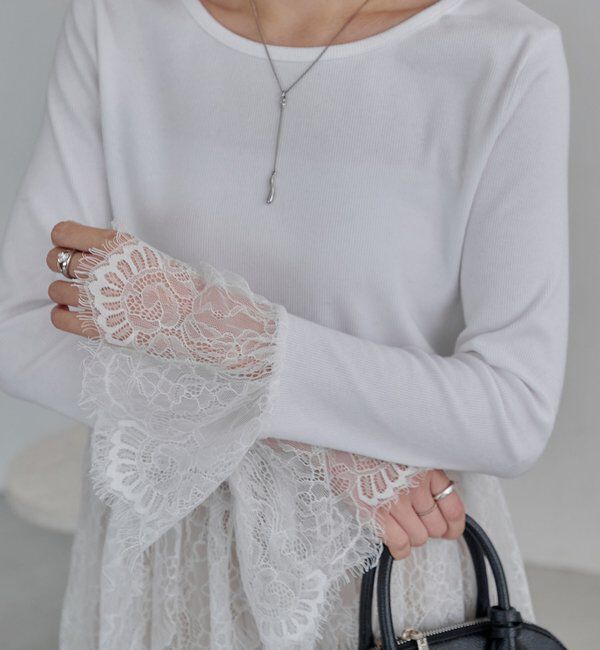  「【トレンド感あるレイヤードスタイルに！】レースロンT」|シャツ・ブラウス|