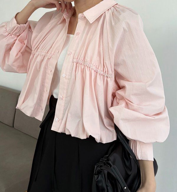  「バルーンクロップシャツ」|シャツ・ブラウス|ピンク