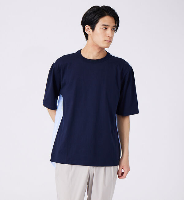 ABAHOUSE「切替ストライプ コンビネーション Tシャツ」|Tシャツ・カットソー|ネイビー