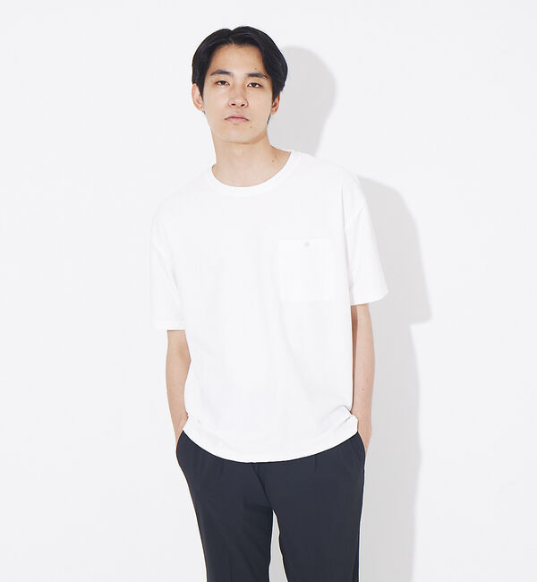 ABAHOUSE「カルゼ ワンボタン ポケット カラー Tシャツ」|Tシャツ・カットソー|ホワイト