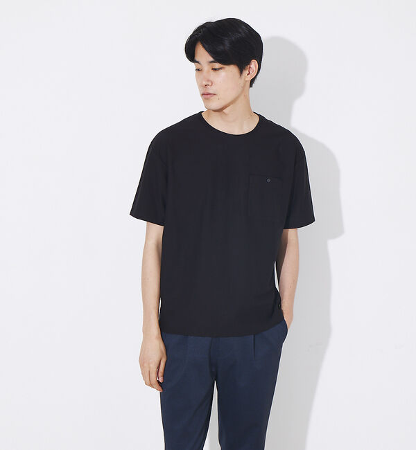 ABAHOUSE「カルゼ ワンボタン ポケット カラー Tシャツ」|Tシャツ・カットソー|ブラック