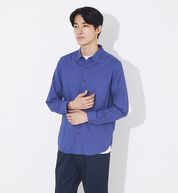 ABAHOUSE「【トロミリネン】スタンダード 長袖シャツ」|シャツ・ブラウス|ブルー