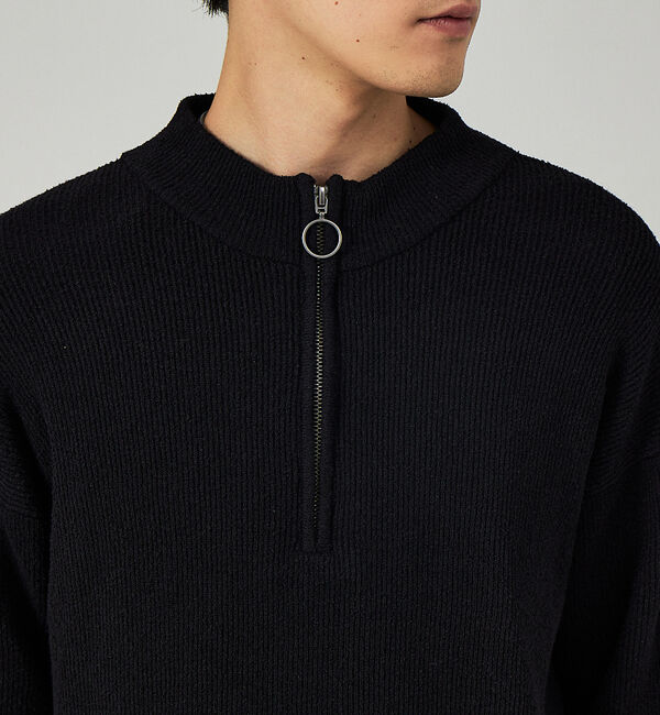 ABAHOUSE「畦ブークレ ハーフジップ プルオーバー ニット」|ニット・セーター|