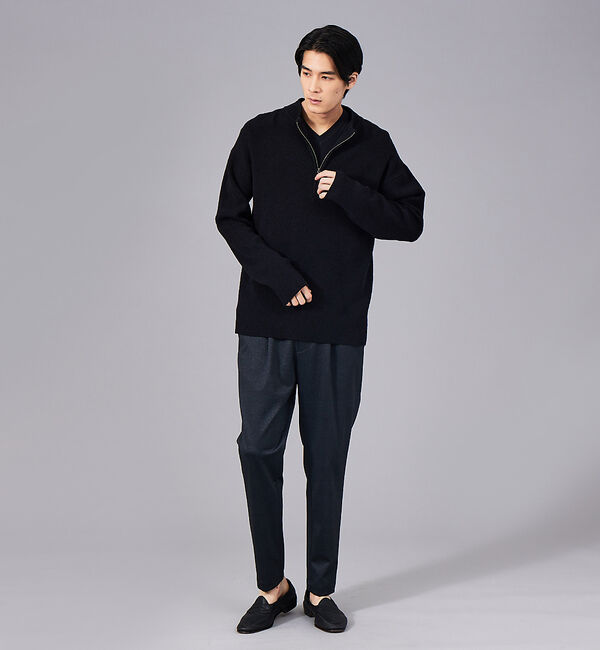 ABAHOUSE「畦ブークレ ハーフジップ プルオーバー ニット」|ニット・セーター|