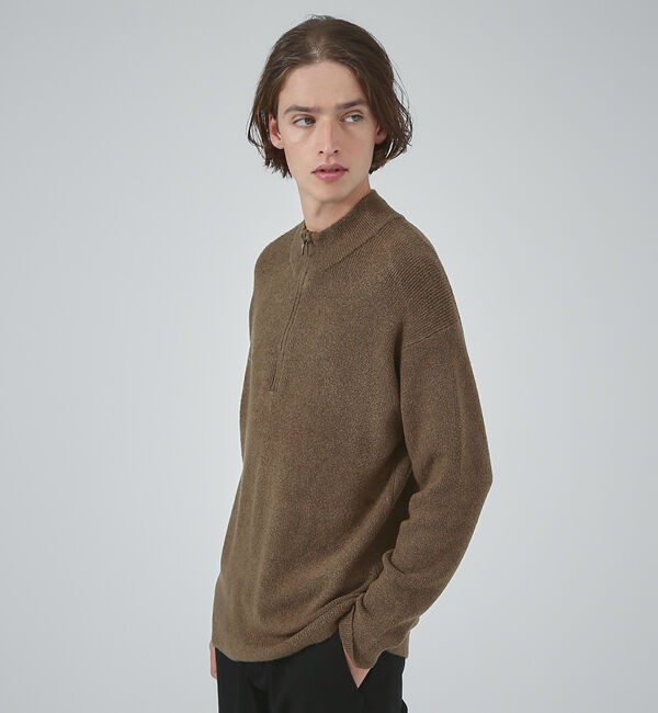 ABAHOUSE「畦ブークレ ハーフジップ プルオーバー ニット」|ニット・セーター|