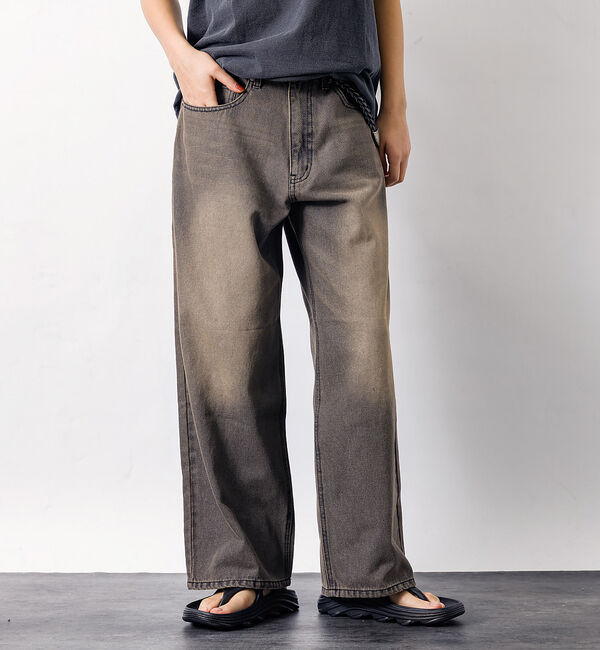 ABAHOUSE「SLUB DENIM BAGGY PANTS /スラブ デニム バギー パンツ/」|デニム|ブラウン系その他1