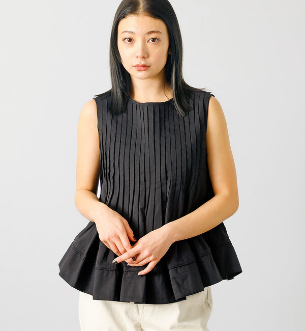 Rouge vif「【MICA&DEAL/マイカアンドディール】ノースリーブピンタックブラウス　タッ」|シャツ・ブラウス|ブラック