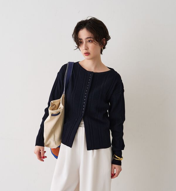 Rouge vif「ストライプ組織2WAYニット /カーディガン」|ニット・セーター|