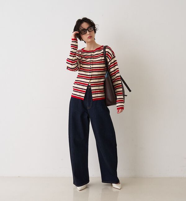 Rouge vif「ストライプ組織2WAYニット /カーディガン」|ニット・セーター|