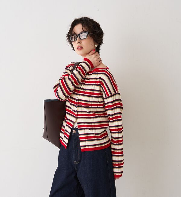 Rouge vif「ストライプ組織2WAYニット /カーディガン」|ニット・セーター|