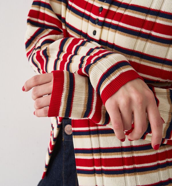 Rouge vif「ストライプ組織2WAYニット /カーディガン」|ニット・セーター|