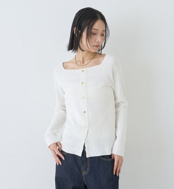 Rouge vif「【セットアップ対応】スクエアネックボーダー柄ニットカーディガン/プルオーバー」|カーディガン|