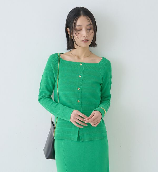 Rouge vif「【セットアップ対応】スクエアネックボーダー柄ニットカーディガン/プルオーバー」|カーディガン|