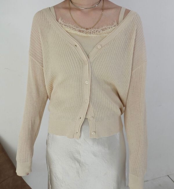 Rouge vif「【一部店舗限定】レースキャミ付きニットアンサンブル/カーディガン【予約】」|カーディガン|