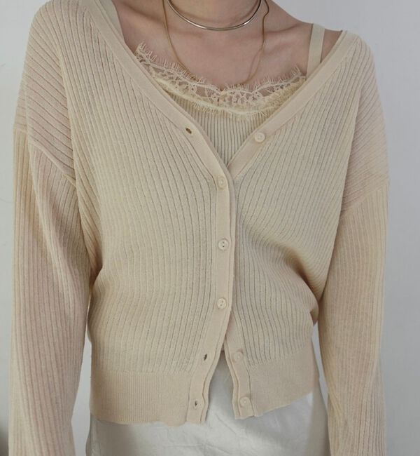 Rouge vif「【一部店舗限定】レースキャミ付きニットアンサンブル/カーディガン【予約】」|カーディガン|