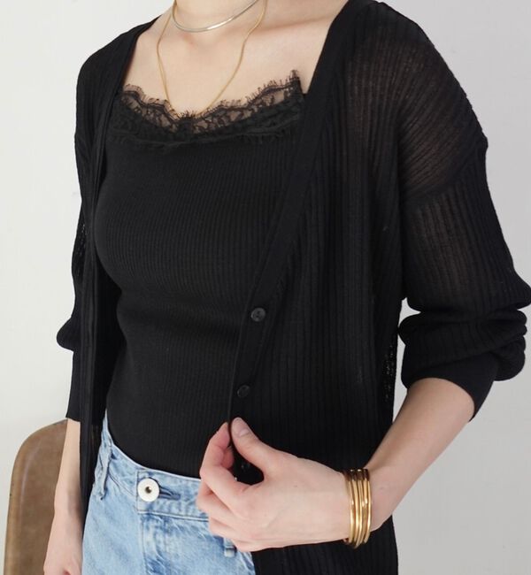 Rouge vif「【一部店舗限定】レースキャミ付きニットアンサンブル/カーディガン【予約】」|カーディガン|