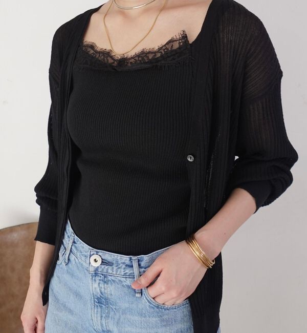 Rouge vif「【一部店舗限定】レースキャミ付きニットアンサンブル/カーディガン【予約】」|カーディガン|