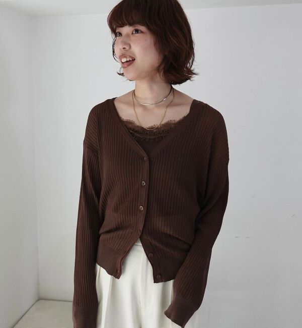 Rouge vif「【一部店舗限定】レースキャミ付きニットアンサンブル/カーディガン【予約】」|カーディガン|