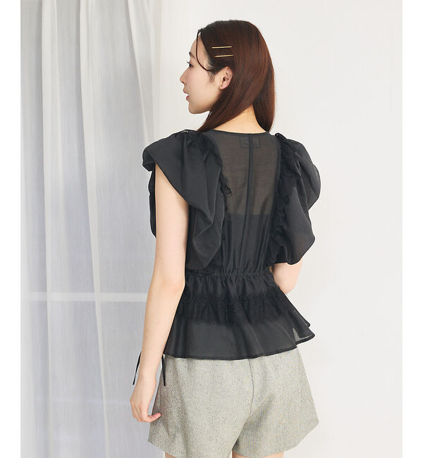SELFIST「パフショルダーノースリーブフリルブラウス」|シャツ・ブラウス|
