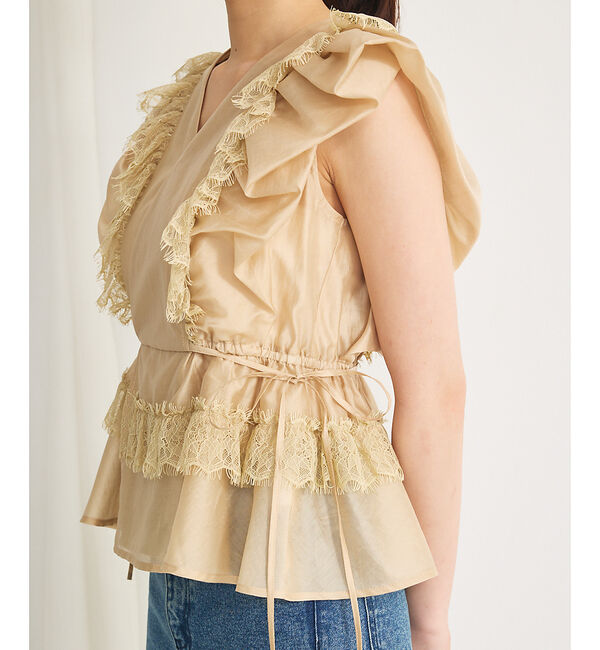 SELFIST「パフショルダーノースリーブフリルブラウス」|シャツ・ブラウス|