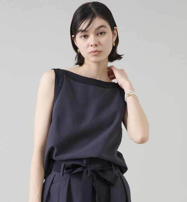 TIARA「バイカラーノースリーブブラウス（セットアップ可）」|シャツ・ブラウス|チャコールグレー