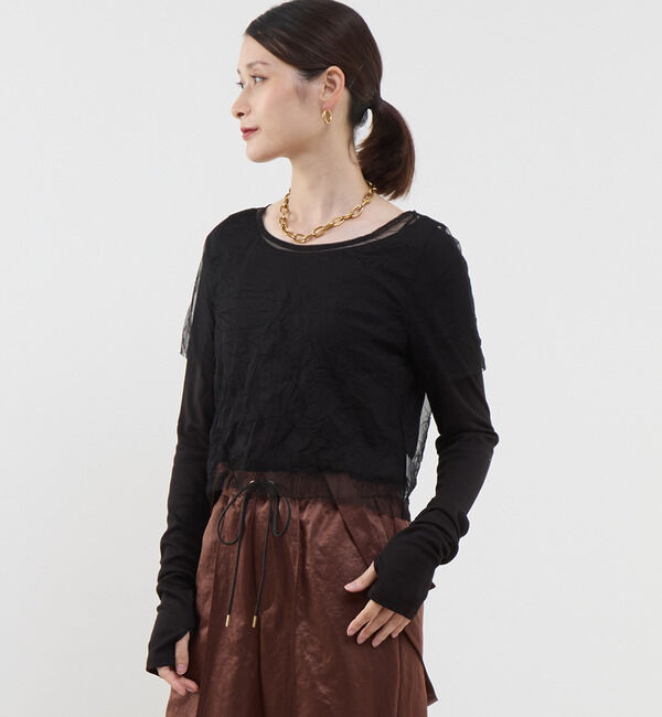 Soffitto「3WAYチュールレイヤードカットソー」|Tシャツ・カットソー|ブラック