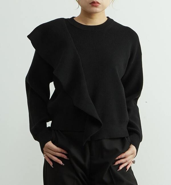 SOFFITTO「フリル付きニット」|ニット・セーター|ブラック