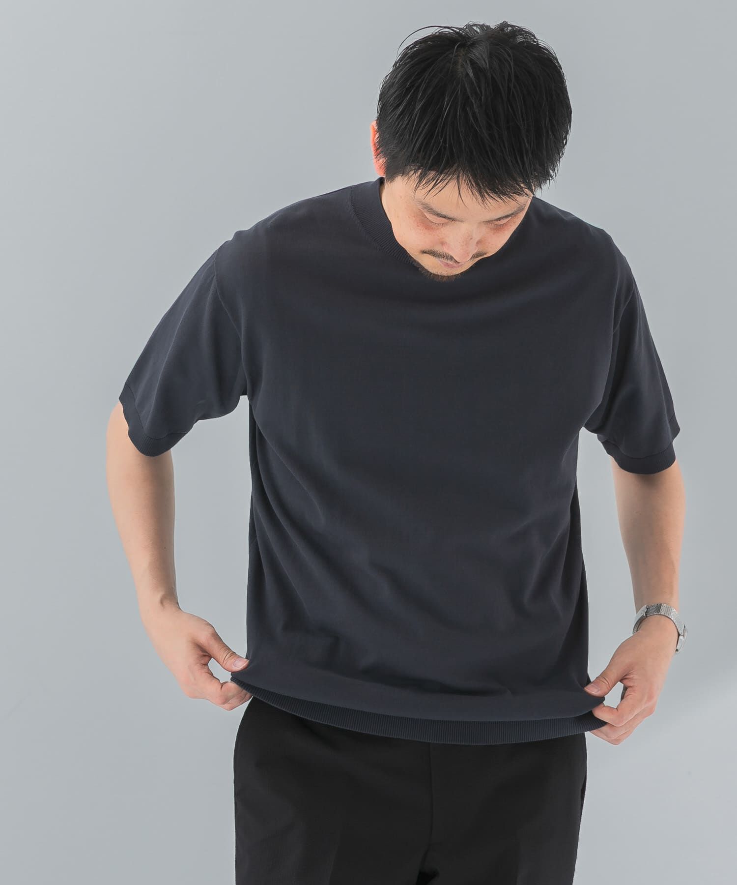 URBAN RESEARCH DOORS「LIFE STYLE TAILOR　ハイゲージクルーネック半袖ニット」|シャツ・ブラウス|