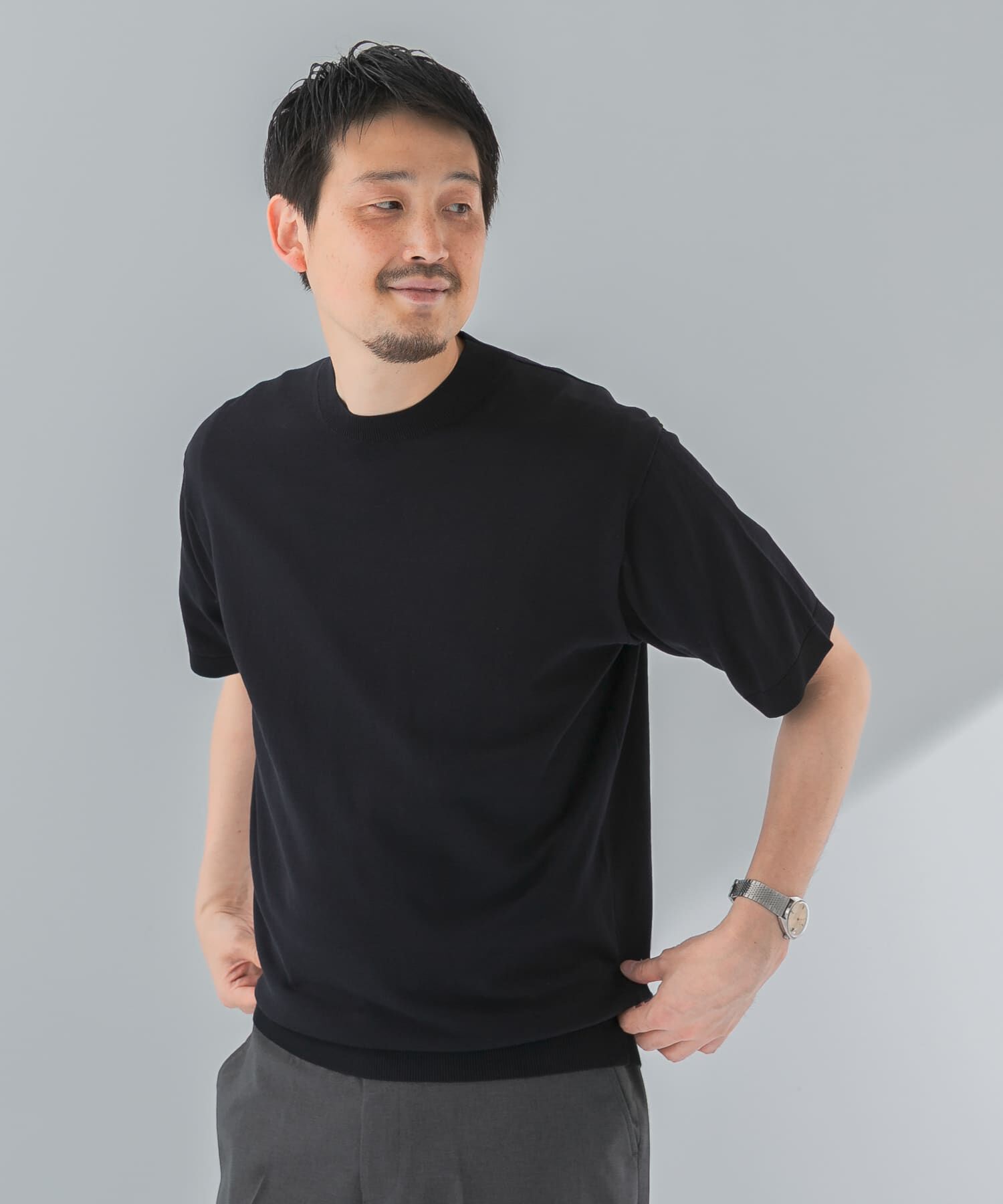 URBAN RESEARCH DOORS「LIFE STYLE TAILOR　ハイゲージクルーネック半袖ニット」|シャツ・ブラウス|