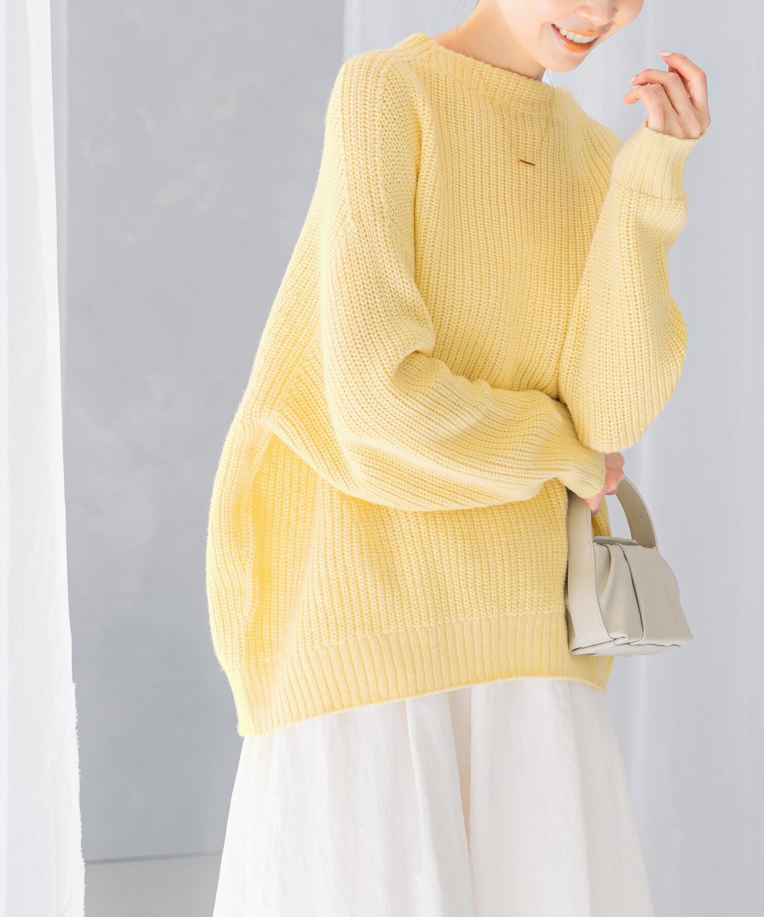 URBAN RESEARCH ROSSO「ボートネックバックスリット畦ニット」|ニット・セーター|イエロー系その他