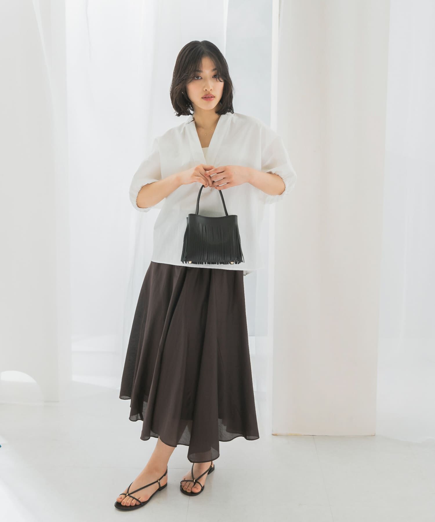 URBAN RESEARCH ROSSO「コットンシルクヘムデザインギャザースカート」|スカート|